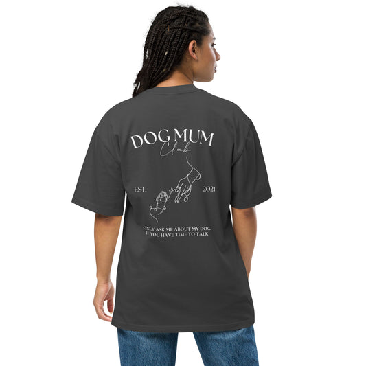 Oversized 'DOG Mum Club' T-shirt - Faded Black