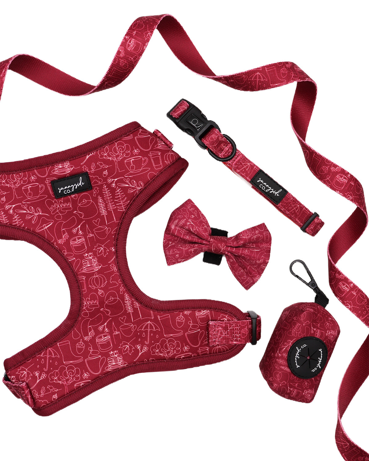 Adjustable Harness - Burgundy Doodles